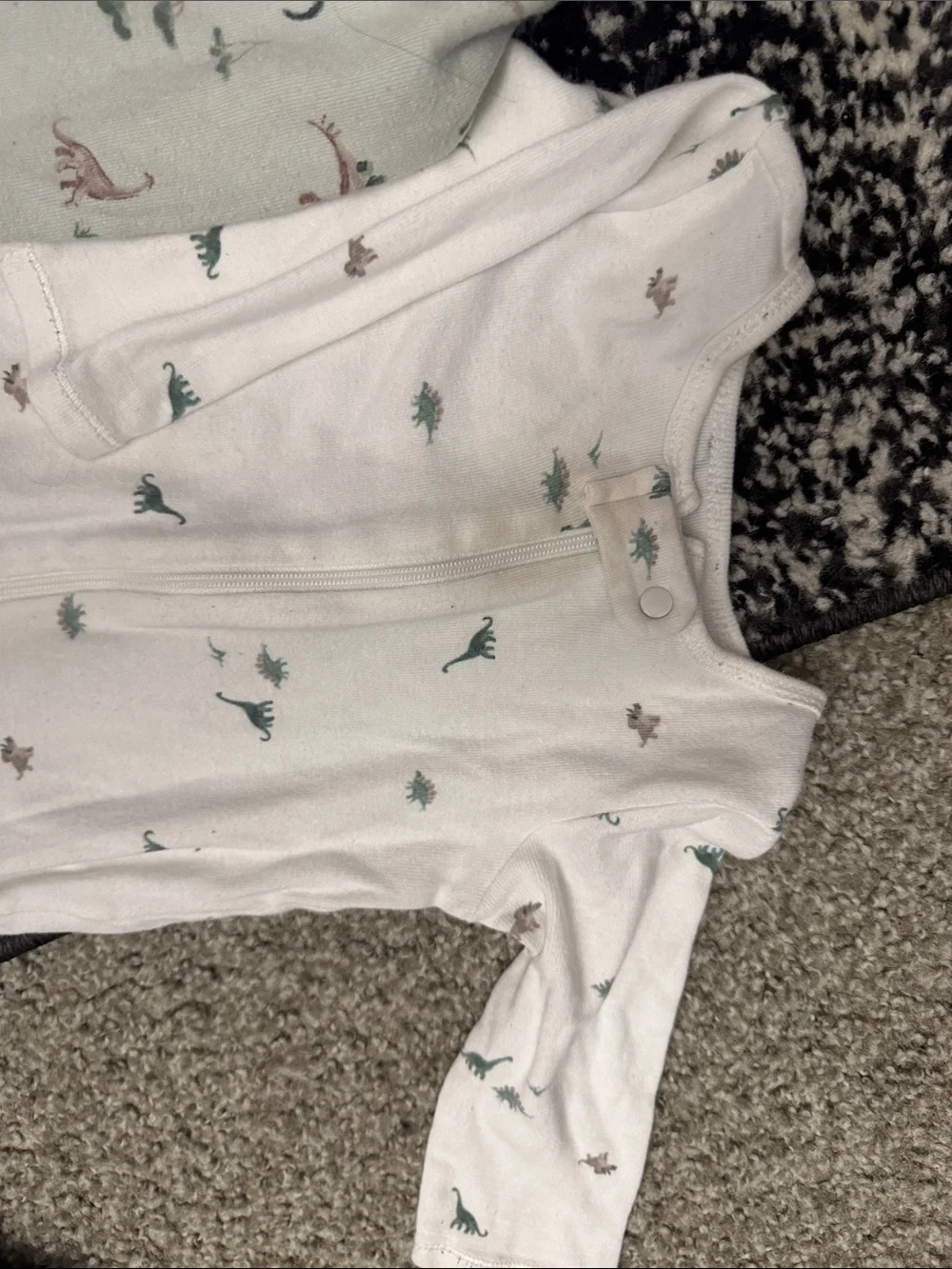 Carter's Dino Footed One-Piece Sleepers - Sage Green & White